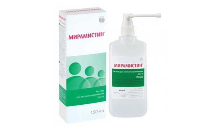 Широко применяется для лечения герпесной ангины местный антисептик Мирамистин